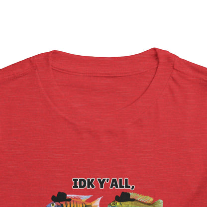 Toddler Sizes: IDK Y'all, Seems Fishy, Fish & Fishing Cowboy Hat Shirt, Short Sleeve Tee - 'IDK Y'all, Seems Fishy' Fun T-Shirt, Cute Kids Apparel, Summer Essentials