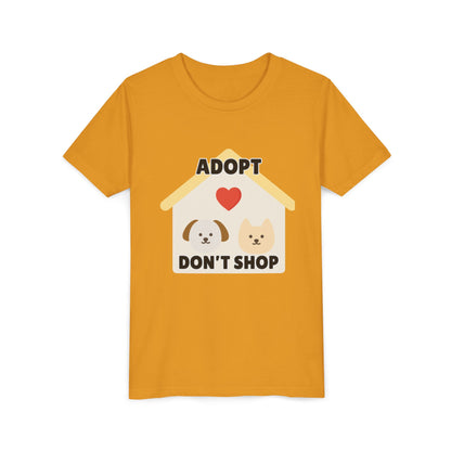 Adopt Don't Shop Youth Tee, Kid's Animal Love Shirt, Animal Rescue T-Shirt, Pet Adoption Awareness Tee, Gift for Dog and Cat Lovers