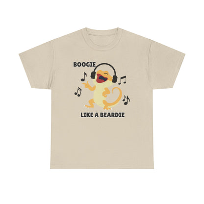 Adult Sizes: Boogie like a Beardie Bearded Dragon Unisex Heavy Cotton Tee with Fun Design - "Boogie Like a Beardie" Graphic, Music Lover Gift, Cute Shirt for Reptile Lovers