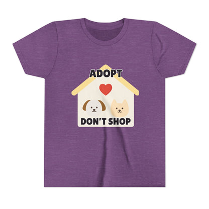 Adopt Don't Shop Youth Tee, Kid's Animal Love Shirt, Animal Rescue T-Shirt, Pet Adoption Awareness Tee, Gift for Dog and Cat Lovers