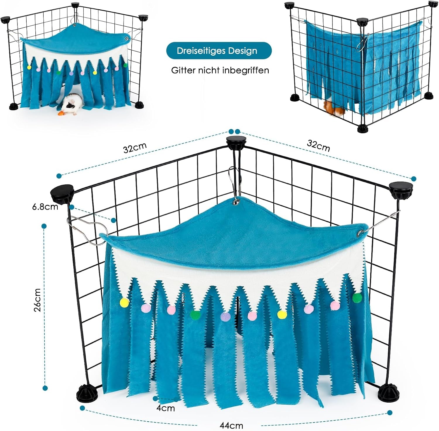 Guinea Pig Hideout - Cage Accessory for Guinea Pigs, Bunnies, Hamsters, Chinchillas, Rabbits without Metal Fences - Blue