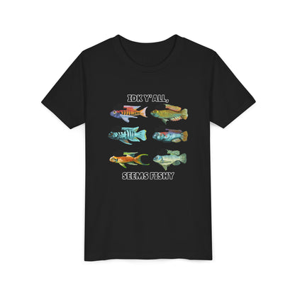 Youth Short Sleeve Tee - 'IDK Y'all, Seems Fishy' Funny Fishing Tee, Gift for Kids, Summer Outfit, Fishing
