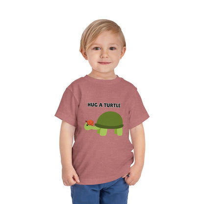 Toddler Sizes: Hug a Turtle Short Sleeve Tee - Hug a Turtle, Cute Kids Shirt, Funny Animal Tee, Eco-Friendly Gift, Summer Outfit