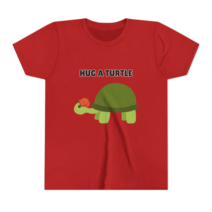 Hug a Turtle Youth Tee - Fun Nature Shirt, Children's Gift, Green Turtle Art, Ocean Conservation, Cute Animal Shirt
