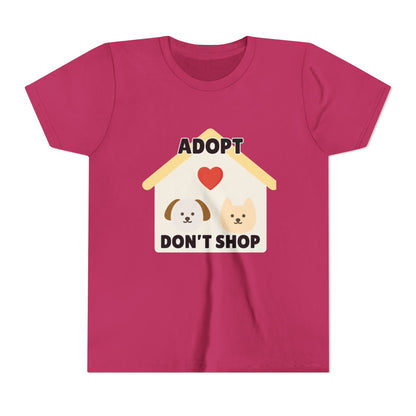 Adopt Don't Shop Youth Tee, Kid's Animal Love Shirt, Animal Rescue T-Shirt, Pet Adoption Awareness Tee, Gift for Dog and Cat Lovers
