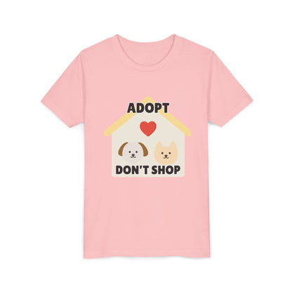 Adopt Don't Shop Youth Tee, Kid's Animal Love Shirt, Animal Rescue T-Shirt, Pet Adoption Awareness Tee, Gift for Dog and Cat Lovers