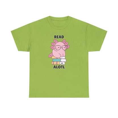 Adult Sizes: Read Alotl Cute Axolotl Reading Tee, Perfect for Book Lovers, Gifts for Readers, Fun Graphic Shirt, Animal Lover Apparel, Axolotl Merchandise