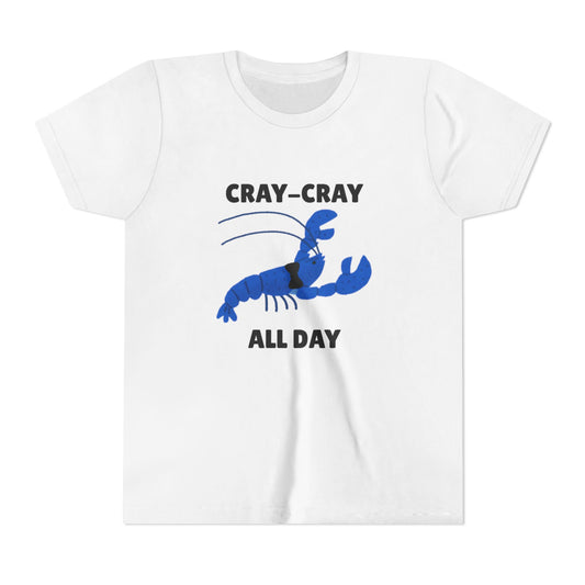 Crayfish Cray-Cray All Day Electric Mini Lobster Youth Tee, Fun Kids Shirt, Summer Outfit