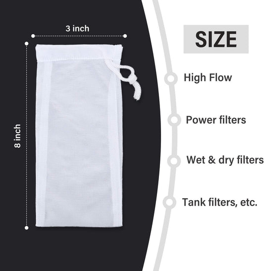 6 Pieces Small Aquarium Filter Bags, 3 by 8 Inch High-Flow Drawstring Mesh Bags Reusable Fish Tank Charcoal Filter Bag for Activated Carbon for Fresh or Saltwater Tanks