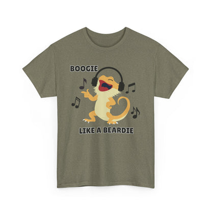 Adult Sizes: Boogie like a Beardie Bearded Dragon Unisex Heavy Cotton Tee with Fun Design - "Boogie Like a Beardie" Graphic, Music Lover Gift, Cute Shirt for Reptile Lovers
