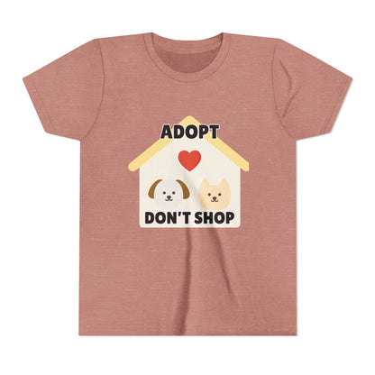 Adopt Don't Shop Youth Tee, Kid's Animal Love Shirt, Animal Rescue T-Shirt, Pet Adoption Awareness Tee, Gift for Dog and Cat Lovers