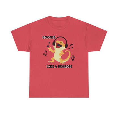 Adult Sizes: Boogie like a Beardie Bearded Dragon Unisex Heavy Cotton Tee with Fun Design - "Boogie Like a Beardie" Graphic, Music Lover Gift, Cute Shirt for Reptile Lovers
