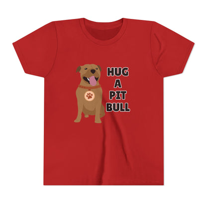 Hug a Pit Bull Youth Tee, Dog Lover Shirt, Kids Animal T-Shirt, Pet Adoption Awareness, Cute Gift, Animal Rescue Apparel