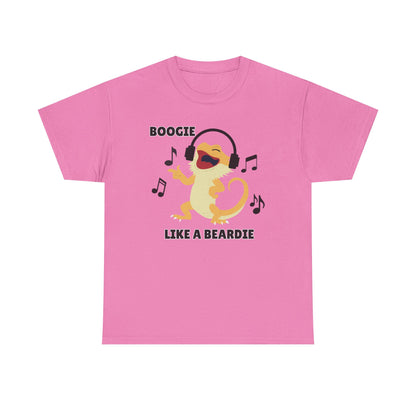 Adult Sizes: Boogie like a Beardie Bearded Dragon Unisex Heavy Cotton Tee with Fun Design - "Boogie Like a Beardie" Graphic, Music Lover Gift, Cute Shirt for Reptile Lovers