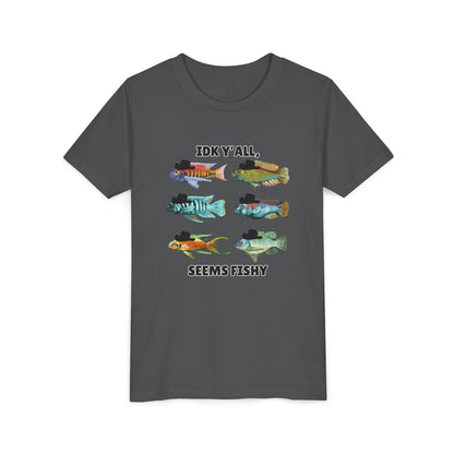 Youth Short Sleeve Tee - 'IDK Y'all, Seems Fishy' Funny Fishing Tee, Gift for Kids, Summer Outfit, Fishing