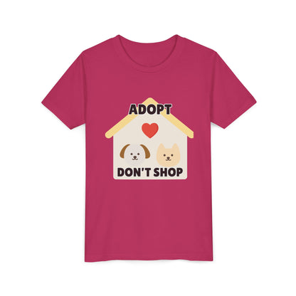 Adopt Don't Shop Youth Tee, Kid's Animal Love Shirt, Animal Rescue T-Shirt, Pet Adoption Awareness Tee, Gift for Dog and Cat Lovers