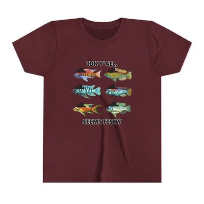 Youth Short Sleeve Tee - 'IDK Y'all, Seems Fishy' Funny Fishing Tee, Gift for Kids, Summer Outfit, Fishing