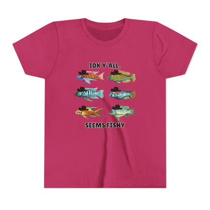Youth Short Sleeve Tee - 'IDK Y'all, Seems Fishy' Funny Fishing Tee, Gift for Kids, Summer Outfit, Fishing