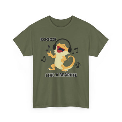 Adult Sizes: Boogie like a Beardie Bearded Dragon Unisex Heavy Cotton Tee with Fun Design - "Boogie Like a Beardie" Graphic, Music Lover Gift, Cute Shirt for Reptile Lovers