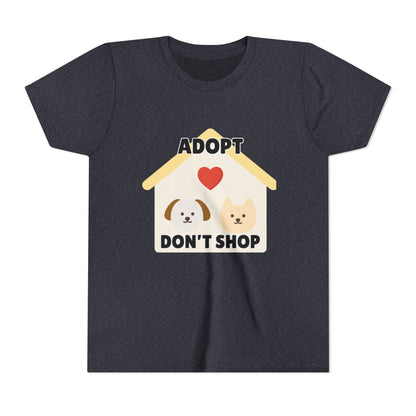 Adopt Don't Shop Youth Tee, Kid's Animal Love Shirt, Animal Rescue T-Shirt, Pet Adoption Awareness Tee, Gift for Dog and Cat Lovers