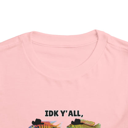 Toddler Sizes: IDK Y'all, Seems Fishy, Fish & Fishing Cowboy Hat Shirt, Short Sleeve Tee - 'IDK Y'all, Seems Fishy' Fun T-Shirt, Cute Kids Apparel, Summer Essentials