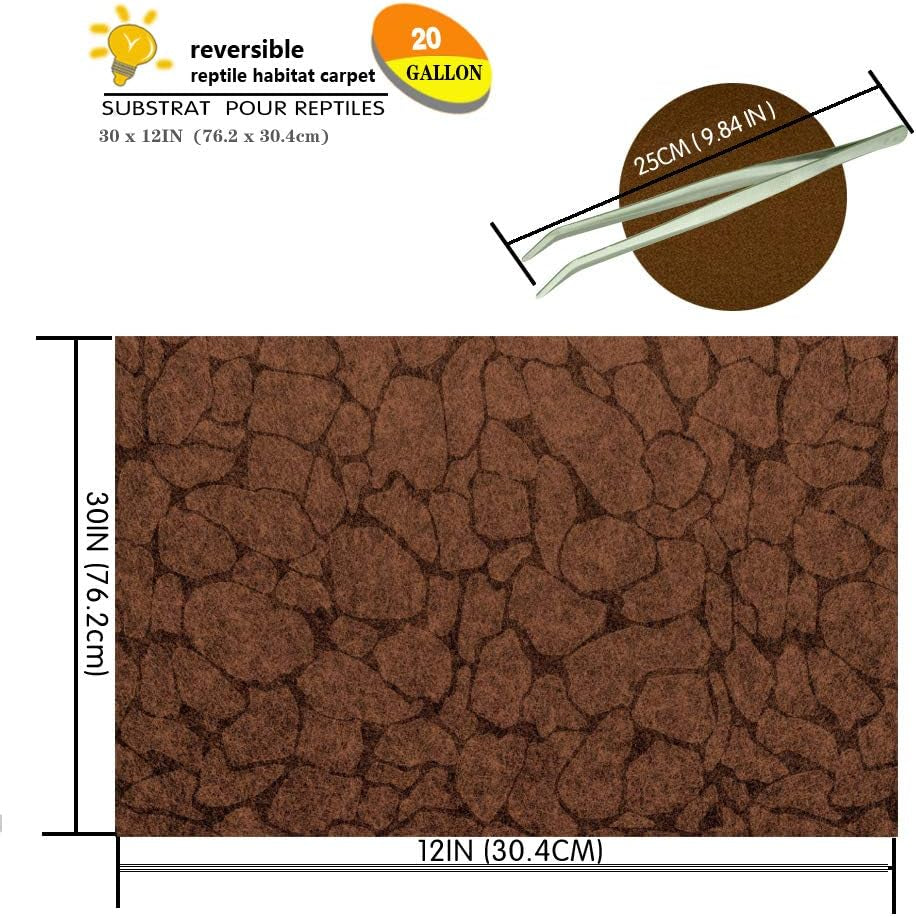 2PCS Reptile Carpet 20 Gallon, Pet Terrarium Liner, Reptiles Cage Mat/Substrate for Snakes, Chameleons, Geckos and Kitchen Use with Tweezers Feeding Tongs Printing Desert