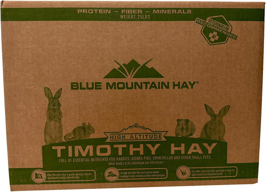 Blue Mountain 'High Altitude' Timothy Hay Pet Food for Rabbits, Chinchillas, Guinea Pigs, Hamsters and Other Small Pets. Naturally Grown with Fiber to Support Digestive Health (25 Lb)
