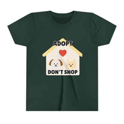 Adopt Don't Shop Youth Tee, Kid's Animal Love Shirt, Animal Rescue T-Shirt, Pet Adoption Awareness Tee, Gift for Dog and Cat Lovers