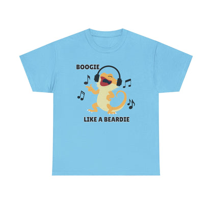 Adult Sizes: Boogie like a Beardie Bearded Dragon Unisex Heavy Cotton Tee with Fun Design - "Boogie Like a Beardie" Graphic, Music Lover Gift, Cute Shirt for Reptile Lovers