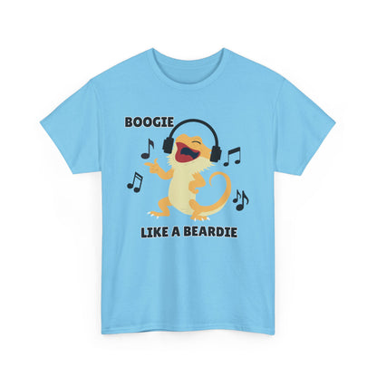 Adult Sizes: Boogie like a Beardie Bearded Dragon Unisex Heavy Cotton Tee with Fun Design - "Boogie Like a Beardie" Graphic, Music Lover Gift, Cute Shirt for Reptile Lovers