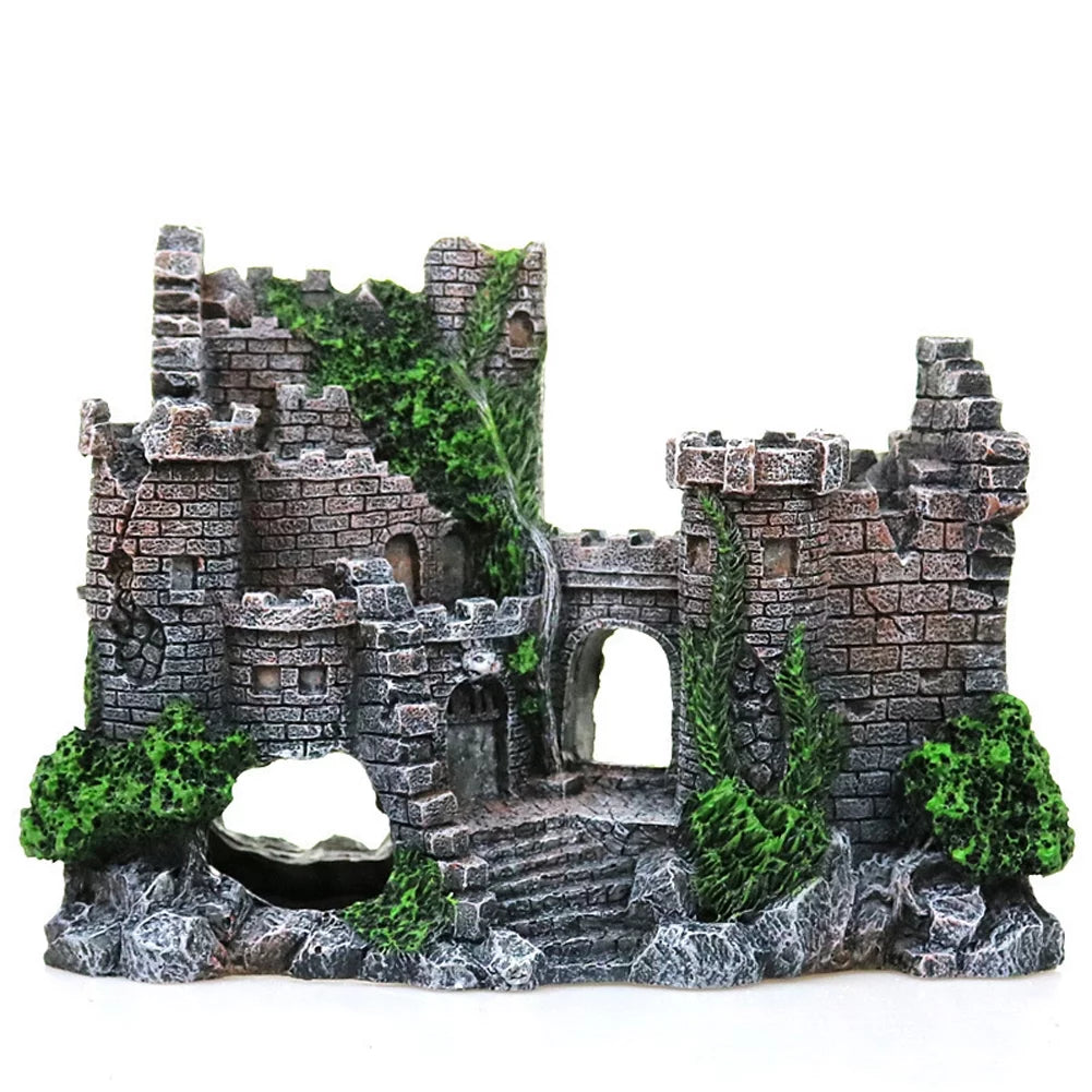 Fish Tank Decorations Aquarium Decoration Resin Ancient Castle Artificial Ornaments Hideout Caves Layout Prop for Fish Tank Aquarium Landscaping Decor