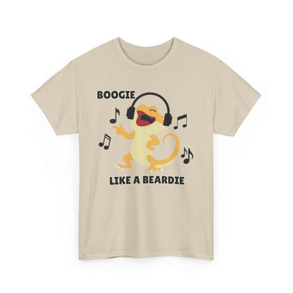 Adult Sizes: Boogie like a Beardie Bearded Dragon Unisex Heavy Cotton Tee with Fun Design - "Boogie Like a Beardie" Graphic, Music Lover Gift, Cute Shirt for Reptile Lovers