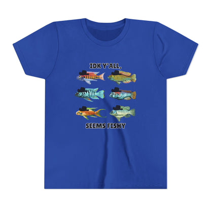 Youth Short Sleeve Tee - 'IDK Y'all, Seems Fishy' Funny Fishing Tee, Gift for Kids, Summer Outfit, Fishing