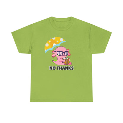 Adult Sizes: "No Thanks" Axolotl Umbrella Playful Pink Cartoon Tee - 'No Thanks' Unisex Cotton T-Shirt, Gift for Teens, Casual Wear, Summer Style, Trendy Graphic Tee