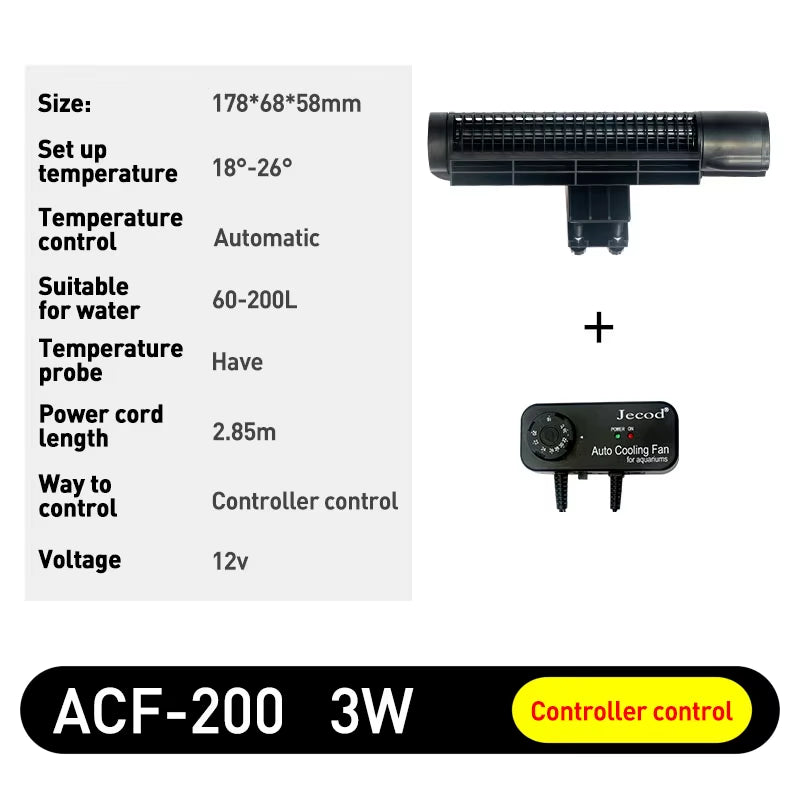 Jebao Jecod ACF Series Aquarium Cooling Fan Mute Automatic Temperature Control Fan Marine Aquarium Cooler Accessoires 12V 3W 4W