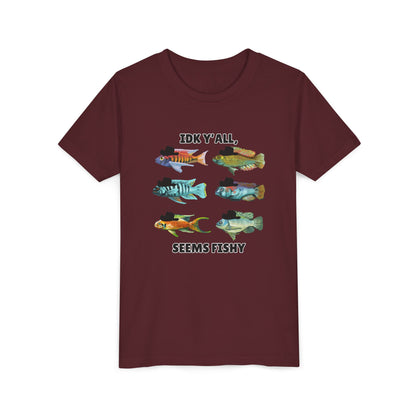 Youth Short Sleeve Tee - 'IDK Y'all, Seems Fishy' Funny Fishing Tee, Gift for Kids, Summer Outfit, Fishing