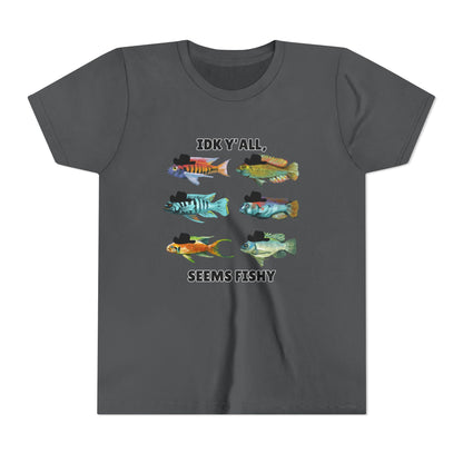 Youth Short Sleeve Tee - 'IDK Y'all, Seems Fishy' Funny Fishing Tee, Gift for Kids, Summer Outfit, Fishing