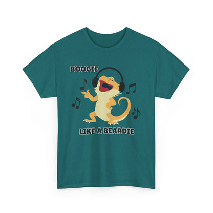 Adult Sizes: Boogie like a Beardie Bearded Dragon Unisex Heavy Cotton Tee with Fun Design - "Boogie Like a Beardie" Graphic, Music Lover Gift, Cute Shirt for Reptile Lovers