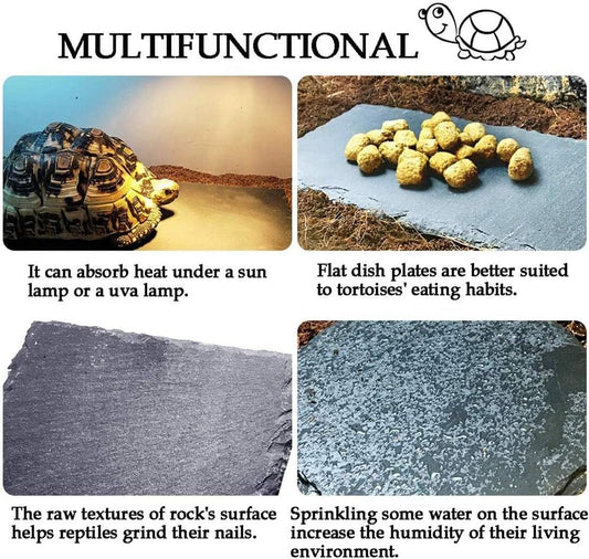 2 Pcs Reptile Basking Platform Tortoise Rock Plate Turtle Bathing Area Feeding Food Dish Resting Terrace（7.9X11.8Inch）