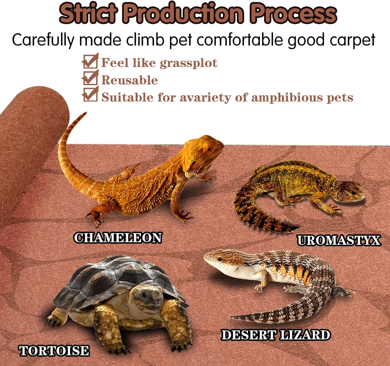 2PCS Reptile Carpet 20 Gallon, Pet Terrarium Liner, Reptiles Cage Mat/Substrate for Snakes, Chameleons, Geckos and Kitchen Use with Tweezers Feeding Tongs Printing Desert