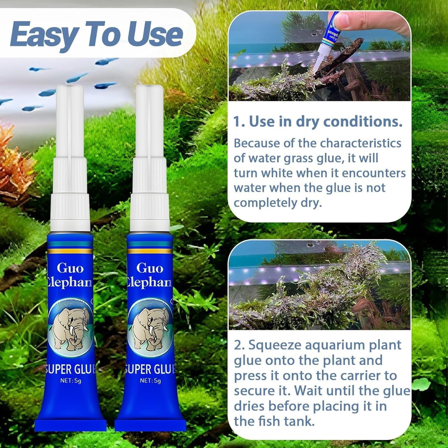 Aquarium Glue,2 Pcs Safe and Quick-Drying Aquascape Water Plant Glue for Corals Aquascaping Instant Glue for Plants, Moss, Coral, Stone, Wood,Coral, Non-Toxic, Fresh and Salt Water-Multiple Color