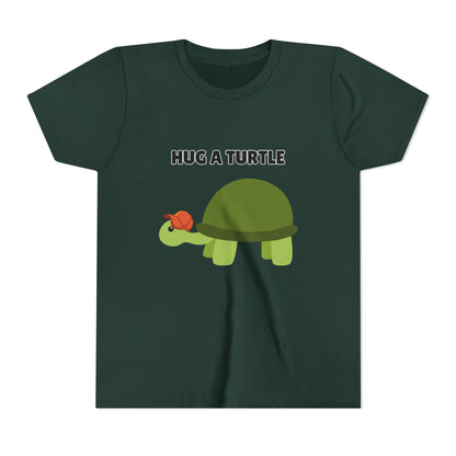 Hug a Turtle Youth Tee - Fun Nature Shirt, Children's Gift, Green Turtle Art, Ocean Conservation, Cute Animal Shirt