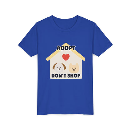 Adopt Don't Shop Youth Tee, Kid's Animal Love Shirt, Animal Rescue T-Shirt, Pet Adoption Awareness Tee, Gift for Dog and Cat Lovers