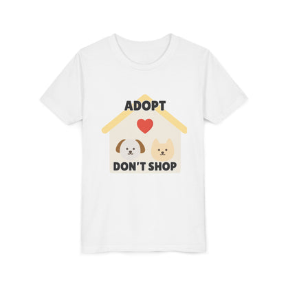 Adopt Don't Shop Youth Tee, Kid's Animal Love Shirt, Animal Rescue T-Shirt, Pet Adoption Awareness Tee, Gift for Dog and Cat Lovers
