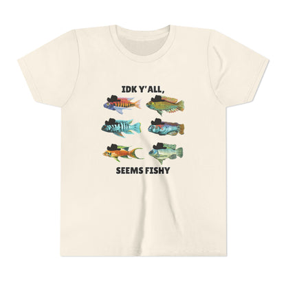 Youth Short Sleeve Tee - 'IDK Y'all, Seems Fishy' Funny Fishing Tee, Gift for Kids, Summer Outfit, Fishing