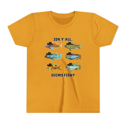 Youth Short Sleeve Tee - 'IDK Y'all, Seems Fishy' Funny Fishing Tee, Gift for Kids, Summer Outfit, Fishing