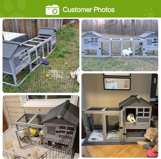 Rabbit Hutch Outdoor Rabbit Cage Indoor, 51.6" L Wooden Bunny Cage with No Leakage Pull Out Tray, Guinea Pig Cage for Small to Medium Animals(Gray)