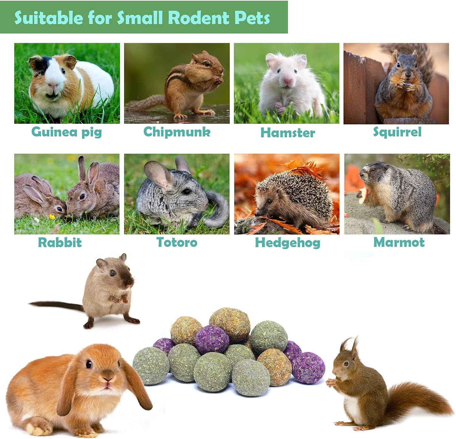 Rabbit Chew Toys,Bunny Chew Toys for Teeth, 100% Natural Flowers Flavored Timothy Hay Balls Bunny Chew Treats for Rabbits Chinchilla Hamsters Guinea Pigs Gerbils Groundhog Squirrels