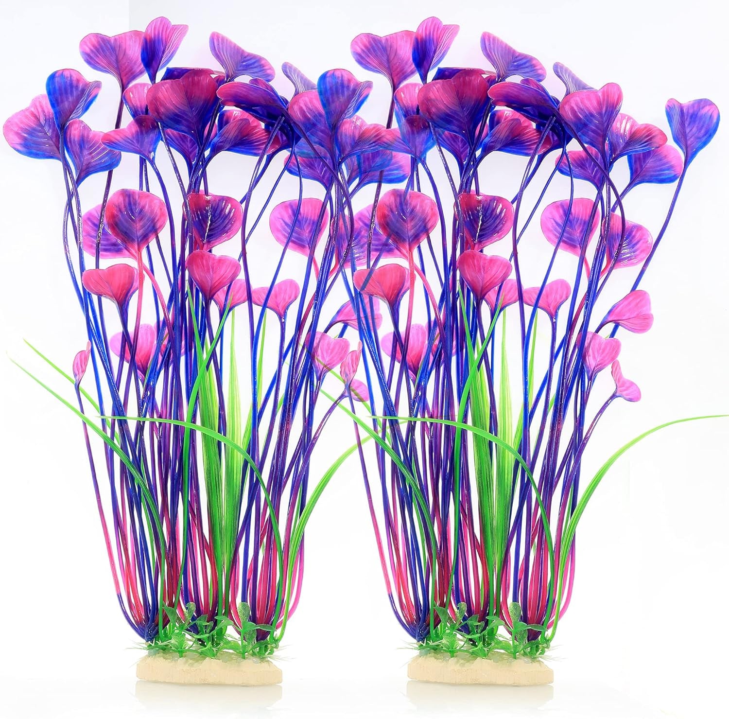 Fish Tank Decorations Plastic Plants Large,Aquarium Artificial Plants Decoration Ornament Safe for All Fish-16 Inch 2Pcs (Purple 2 Pcs)