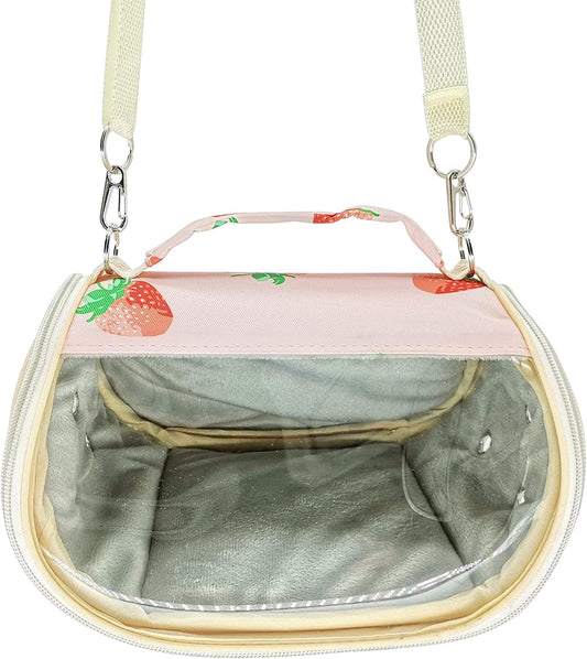 Durable Small Animal Carrier Travel Bag with Detachable Strap Breathable Outgoing Purse (Strawberry)